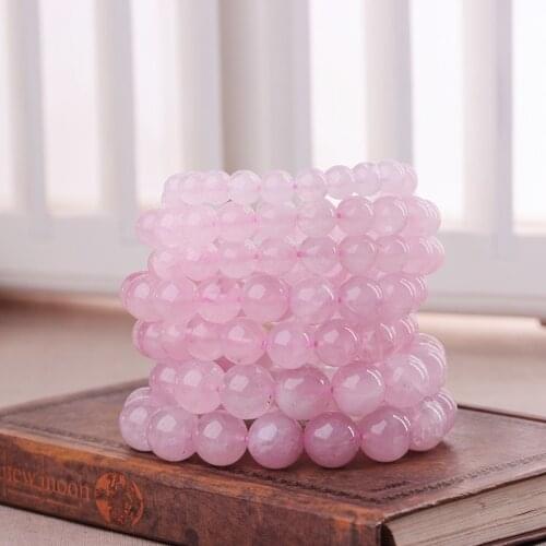 2021 Pink Rose Powder Crystal Quartz Natural Stone Streche Bracelet Elastic Cord Pulserase Jewelry Beads Lovers Woman Gift