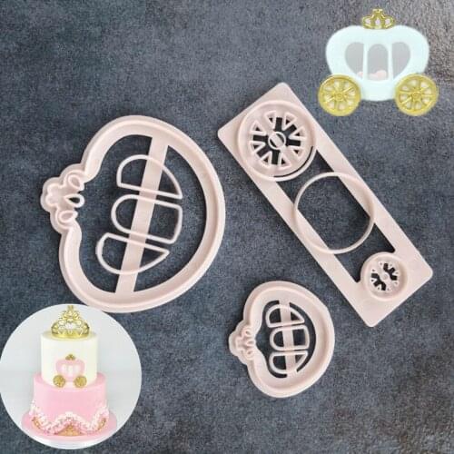 3pcs Princess Wagon Fondant Cake Printing And Cutting Mold Chocolate Mold, Cookie Mold Baking Mold A1388