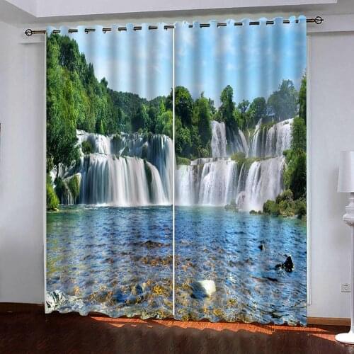 Natural waterfall scenery photo 3d curtain European style living room bedroom curtain Blackout Shade Window Curtains