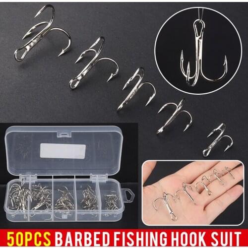 50X 2/4/6/8/10 Size Sharpened Drilling Tackles Carbon Steel Triple Fishing Hooks Outdoor Fishingbait Fishing Tool