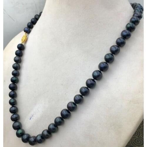 10mm black real pearl choker necklace gold clasp natural Freshwater PEARL Women Jewelry 35cm 43cm 15'' 17