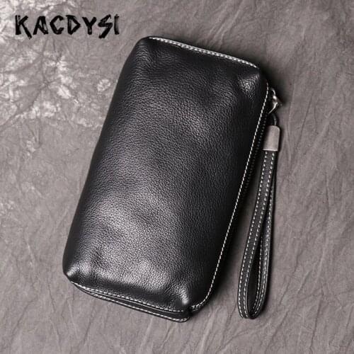 Cowhide Designer High Capacity Men Clutch Purse Zipper Classic Soft Simple Day Clutches Wristlets Multifunction Organizer Wallet
