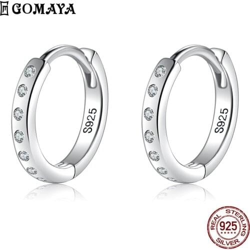 GOAMYA Hoop Earrings For Women Real 925 Sterling Silver Minimalist Cubic Zirconia Simple Circle Earing Anniversary Fine Jewelry