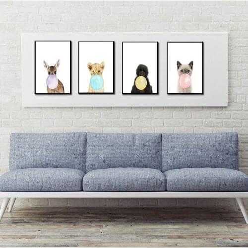 Hot Selling Nordic Modern Cute Bubble Small Animal Kitten Cute Pet Balloon Living Room Childrens Room Decorative Painting Art