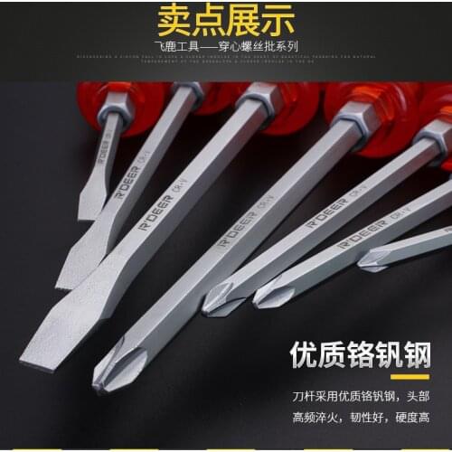 R'DEER TOOL high quality chrome vanadium steel non slip 5/6/8mm transparent handle piercing screwdrivers hand striking tools