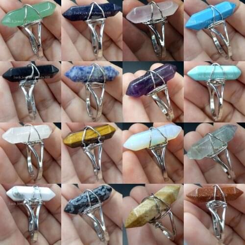 Lapis Lazuli Tiger Eye Crystal Flourite Howlite Jaspe Aventurine Opal Hexagonal Pointed Reiki Chakr Ring Adjust size WFH333