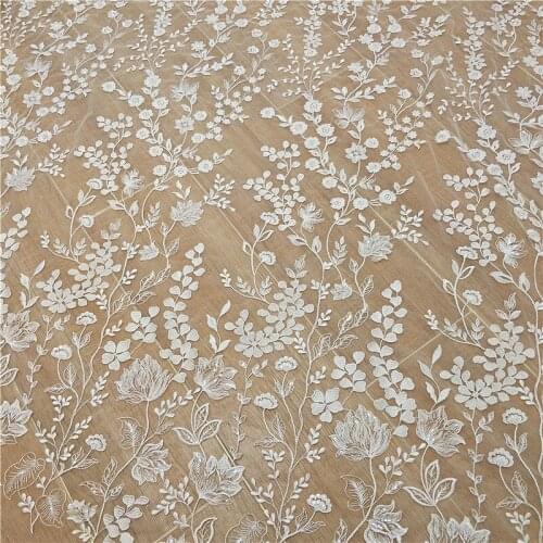 Ivory Whiye Sequined Embroidered Lace Fabric Wedding Dress DIY Accessories RS2498