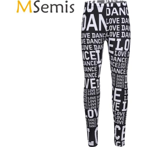 Kids Girls Gymnastics Sports Dance Pants Printed Leggings Tights Pants for Party Sportwear Childrens Yoga Sports Long Pants