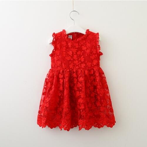 Summer Kids Dress for Girls Red Sleeveless Lace Dress Fashion Children Clothes Bebe Vestido