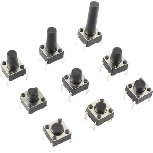 50pcs Micro Switch 6x6x4.3/4.5/5/5.5/6/6.5/7/7.5/8/9/9.5/11/12/13/14/15/16mm DIP 4P Momentary Tactile Tact Push Button 4 Pin