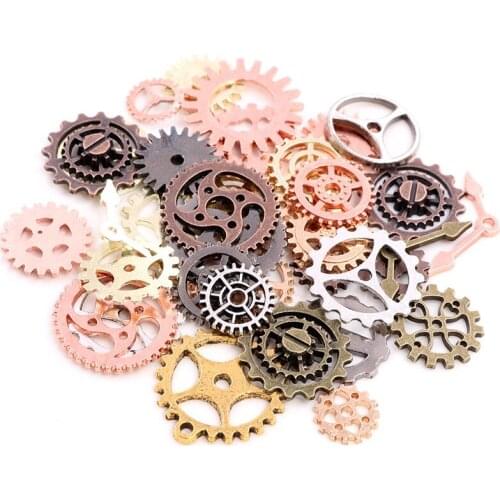 Mix 50pcs Vintage Steampunk Gear Pendant Charms Antique Bronze Silver Plated Fit Bracelets Necklace DIY Metal Jewelry Making