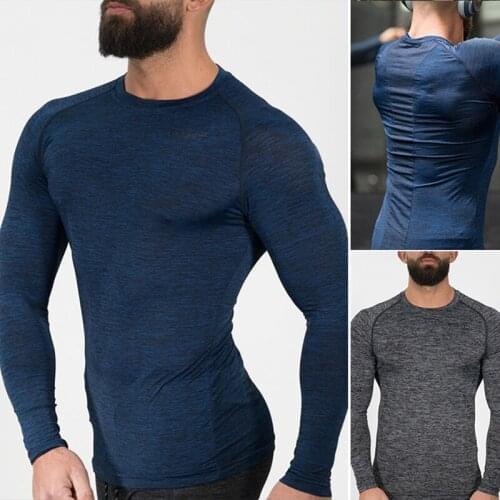 Mens Sports and Leisure Fashion Tights Quick-Drying High Elastic Bottoming Shirt Long Sleeve