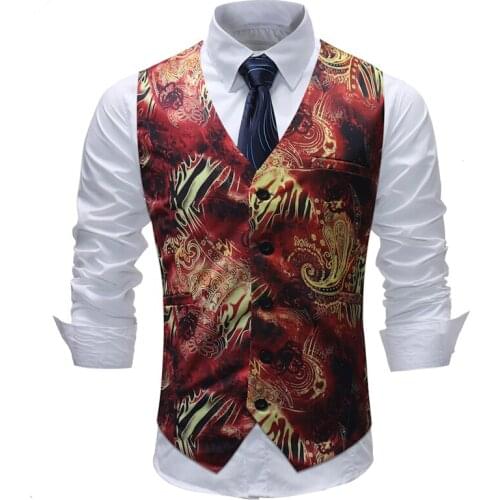 Mens Suit Vest 2019 Sleeveless Line Design Waistcoat Slim Fit Business Wedding Print Three Button Social Blazer 5XL