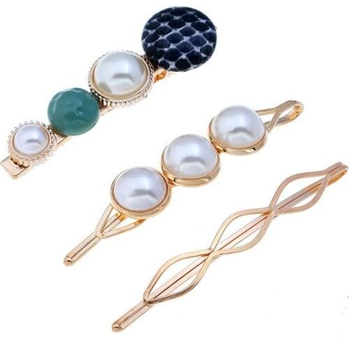 Python Pattern Hit Color Temperament Hair Accessories Alloy Imitation Pearl Simple Hairpin Bangs Clip Set