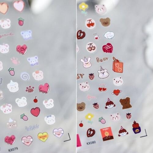 1 Sheet Cute Bear Nail Art Sticker Kawaii New Technology Ultra-thin Transparent Profession Back Glue DIY Decal Decorations