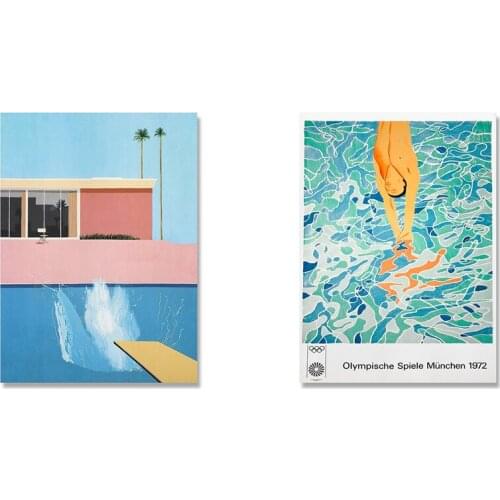 Wall Art Abstract Cartoon Swim Pool Paintings Landscape Wallpaper Nordic Poster and Prints for Living Room Bedroom Decoration