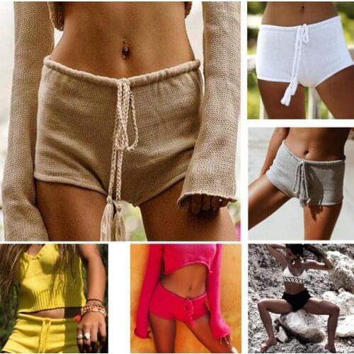 New Women Knit Crochet Shorts Beach Sexy Floral Hollow Out Shorts Ladies Summer Holiday Solid Slim Bottoms