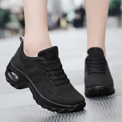 Air Cushion Tennis Shoes Woman Breathable Zapatos Mujer Comfort Height Increasing Lace-up Soft Female Outdoor Gym Sport Sneakers