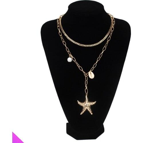 Wholesale 10 Starfish Shell Pendant 3 Layer Necklace Womens Jewelry Fashion Gift 2021 New Product