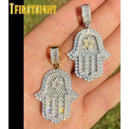 Hand of Miriam Star Pendant Choker Hip Hop Full Iced Out Cubic Zirconia Sliver Color CZ Stone Hands Necklace Women Men Jewelry