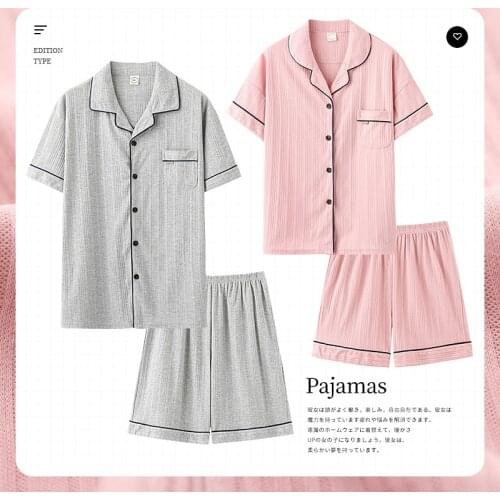 Couple Pajamas Set for Women Man Sleep Tops Shorts Sleepwear Cotton Pijamas Suit pyjama homme pijama mujer lounge set 2021 New