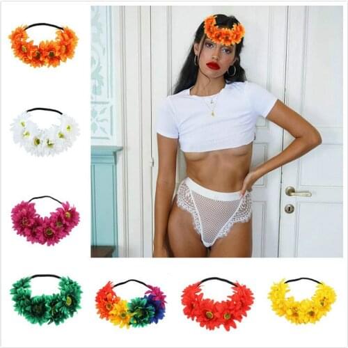 Sunflower Crown Boho Style Headband Wedding Floral Hair Band With Adjustable Elastic Ribbon Daisy Flower Party Hair Accessories