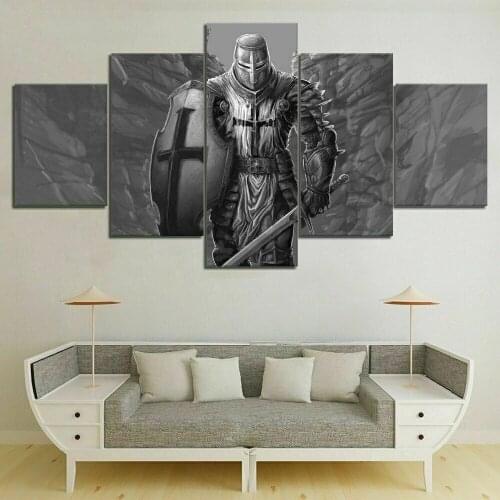 Knight Templar Warrior Medieval Poster 5 Pcs Canvas Picture Print Wall Art Canvas Painting Wall Decor for Living Room No Framed
