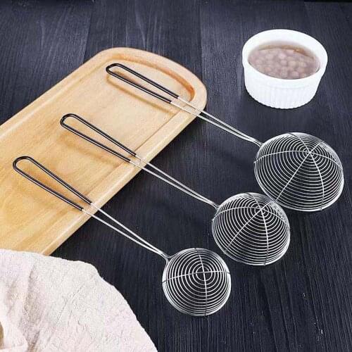 3 Sizes Stainless Steel Wire Drain Scoop Hot Pot Drain Scoop Drain Oil Spill Scoop Noodles Scoop Powder Spoon Kitchen Supplies