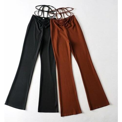 Spice girls wear wrapped straps casual pants 2021 new ins bloggers high waist elastic horn trousers DLZK410