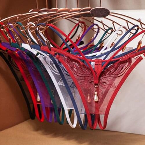 Fashion Mini Thongs Lingerie Cute Sexy Erotic Ladies Low Waist G String Thong Floral Beading Seamless Panties Women Underwear