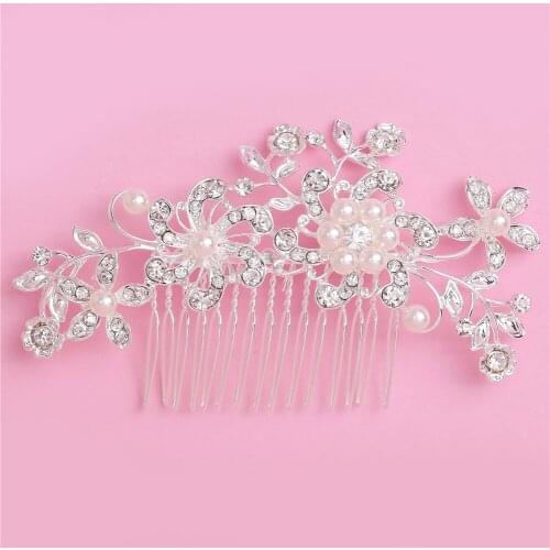 Wedding hair comb bridal headpiece charm Pearl Flower Crystal hair pins accessories head piece hair jewelry for women FS035