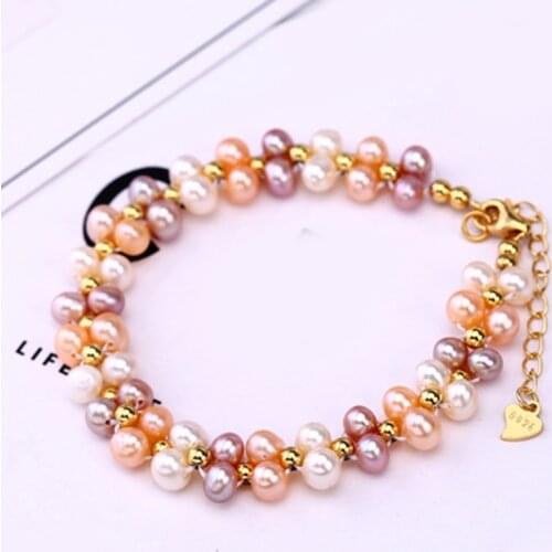Wedding Multi layered Fashion Natural Freshwater Pearl Bracelet Adjustable Bangle For Women Jewelry White