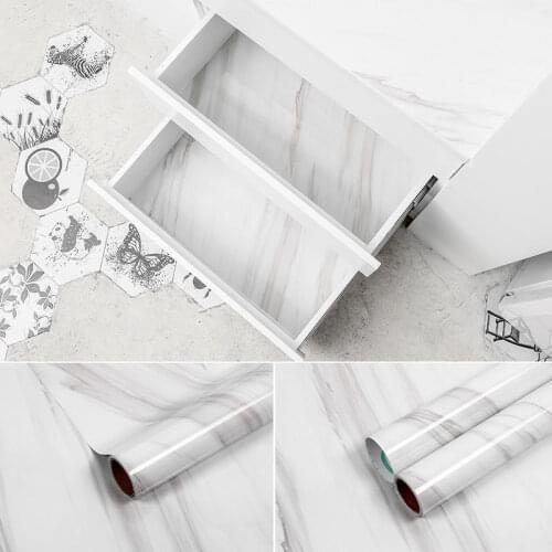 80cm Vinyl DIY Self Adhesive Waterproof Wallpaper Marble Jazz White Contact Paper Wall Stickers Home Decor Kitchen Restorative