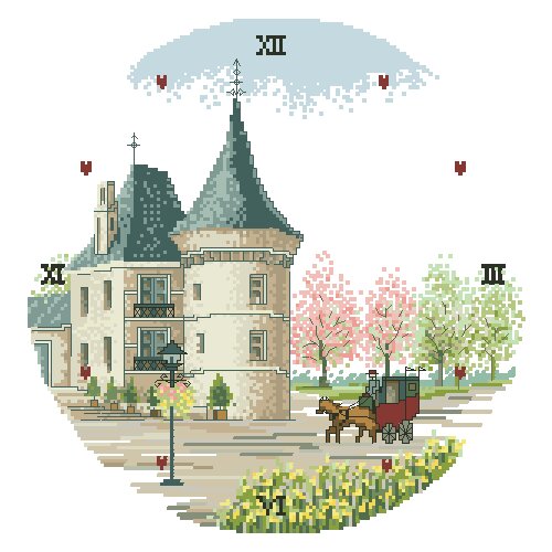 Cross stitch Handmade 14CT Counted Canvas DIY,Cross-stitch kits,Embroidery -Castle clock face 38-38