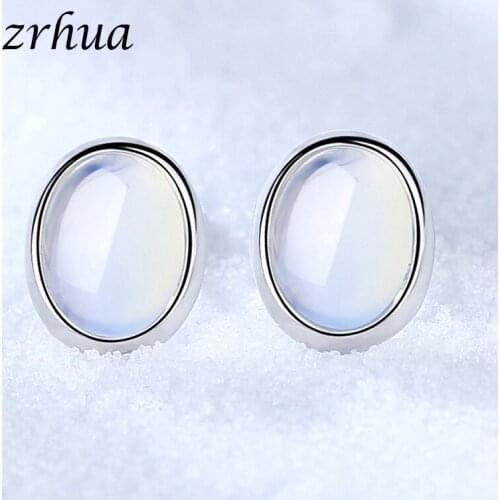 ZRHUA Cute Romantic Oval Love Stud Earrings For Women High Quality 925 Jewelry Silver Round Cut AAA Zircon Brinco Bijoux Hot