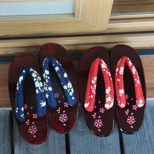 Womens Japan Geta Cosplay Shoes Middle Heel Flip Flops Summer Wooden Sandals Beach Slippers
