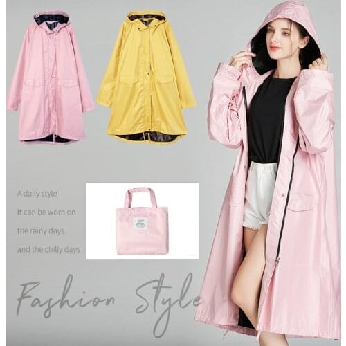 Zhouxiaoxi Long Raincoat Women Pink Waterproof Windproof Hooded Light Hiking Rain Coat Ponchos Jacket Cloak Raingear