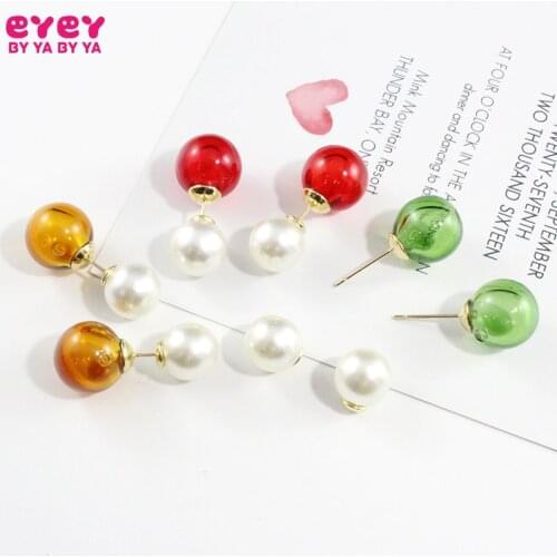 1Pair Double ball earring front and back earrings Earrings Double Ball Earrings Pearl earring for women