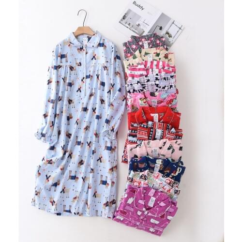 12Color Women Cotton Robe Plus Size Fur Long Sleeve Sleep Homewear Print Cartoon Stripe Bathrobe Adult Nightgown Clothing
