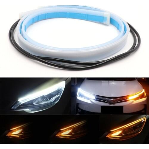 2 Pcs/Set Car DRL Strip Light Turn Signal Flow Lights Daytime Running Lamp Flexible Guide Strip DC 12V Waterproof Day time Light