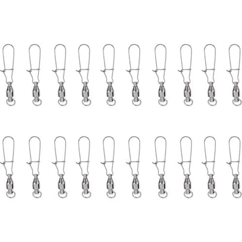 20 pcs Fishing Rolling Swivels Snap Pin Line Connectors 1# / 3# / 6# Solid Barrel Swivel Rings Snap Fishing Swivels