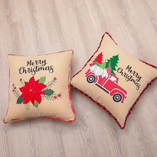 2020 Christmas Decorations Flowers Red & Black Lattice Car Christmas Tree Pillowcase Square Pillowcase 49*49cm 100% Polyester 20