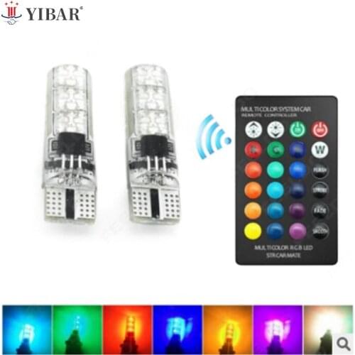 2x T10 6SMD 5050 Rgb Led Auto Wedge Side Light Reading Lamp + Afstandsbediening