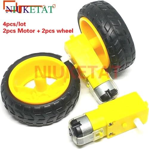 4pcs/lot=2pcs TT motor + 2pcs 65mm wheel DC3V-6V Motor 130 Gear motor with the wheel for Arduino Smart Car Robot TT Motor 3V-6V