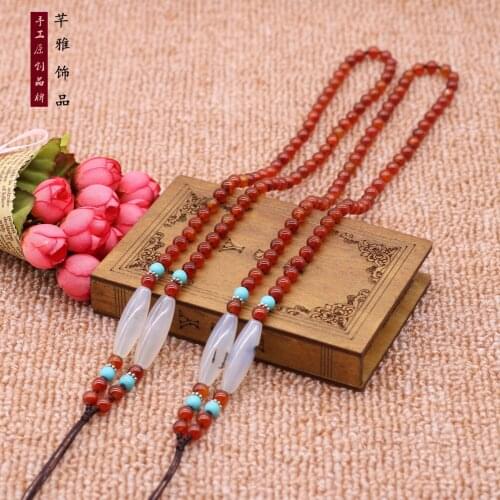 5Pcs/Lot Hand-woven Agate Beads Necklace Sweater Chain Pendant with Rope DIY Jewelry Material Accessories