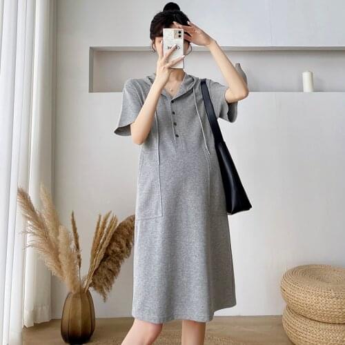 6636# 2021 Summer Casual Cotton Maternity Dress Large Size Loose Hoodies Dress Clothes for Pregnant Women Pregnancy Clothing