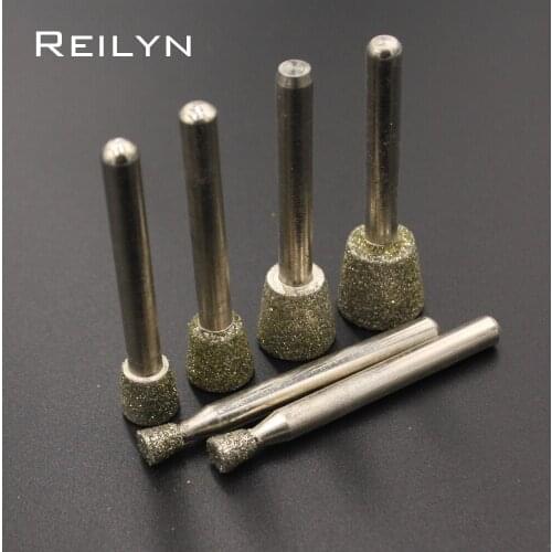 Reilyn Diamond Grinding Point Shank 6mm Point Size 6mm-16mm Grit 60# Metal Peeling Diamond Stone Jade Grinding Point Polishing