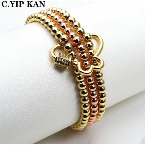 C.YIP KAN Individual irregular love micro pave zircon spiral buckle connected 4mm gold brass bracelet for women Jewelry