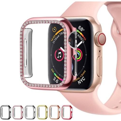 For Apple Watch Case Diamond Glitter Single Row Bling Crystal Diamonds Protective Cover PC Plated Bumper Frame for 38/42/40/44mm