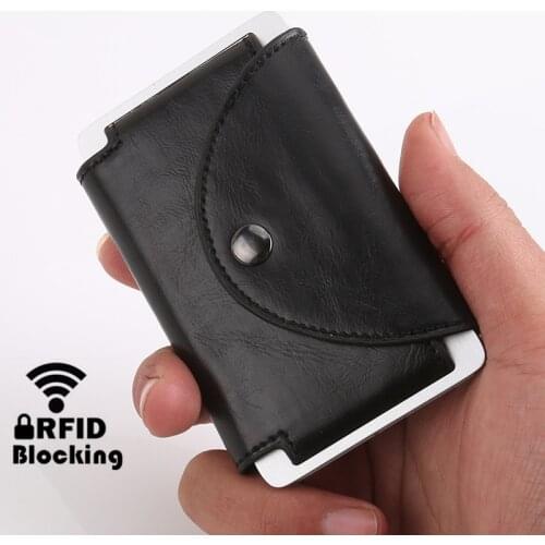 2019 New PU Leather Business Name Card Case Holder Men Carzy Horse/ Grid ID Credit Card Holder Metal RFID Card Case